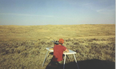 Antelope like wide open country so that they can rely on their excellent eyes to detect danger. This picture was 'found' in 2003 and written on the back of the print is "Just after shooting 1100 yd. antelope buck, 1988."