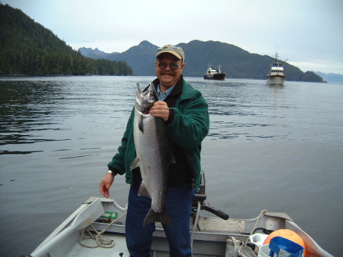 Here is Dan with a dandy Baranof Island silver salmon. They put up a good fight on light tackle. A couple of charter boats had found this run of salmon too.
