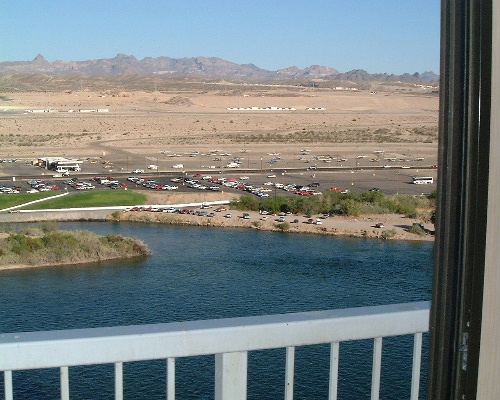 The view from my room at the Riverside resort in Laughlin, Nevada. The airport is directly across the Colorado River.