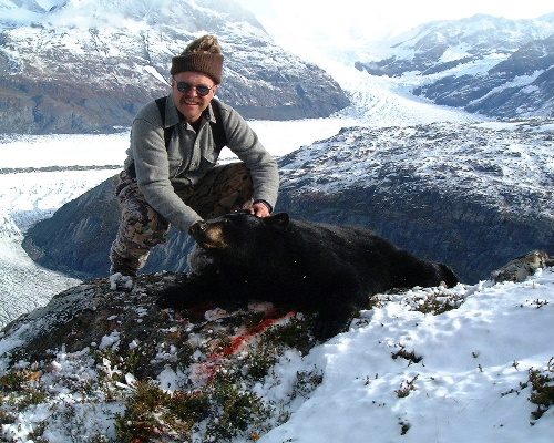 A medium sized black bear Dan shot above the glaciers while goat hunting.