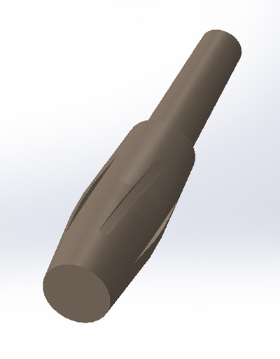 This is a solid model of a rifling button. The far end is attached to a pull-rod.
