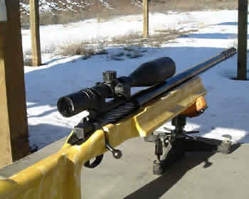 Here is a Fifty BMG built on a McBros single shot action. The muzzle brake is a McBros too and the stock is from McMillan. This rifle has the Night Force 5.5x22x56mm NXS scope.  It is nicknamed Colonel Mustard.