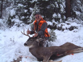 Dan shot this mule deer buck with his 340 Wby Mag Improved and a 250 gr. Sierra after Carson passed up on the 300 yard shot.