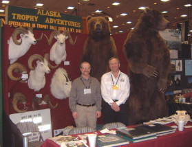 Dan Lilja with Dan Montgomery at the FNAWS Show in Reno in 2001. Dan Montgomery runs Alaska Trophy Adventures (907-373-4898) and is an excellent, hard-working sheep, goat and brown bear guide. Dan Lilja has hunted with him three times and taken all of the above animals with Dan. The goat in the display was shot by Dan Lilja.