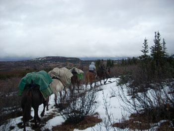 Packing out of the high caribou camp for lower country and moose. This is typical of the weather we had in September.